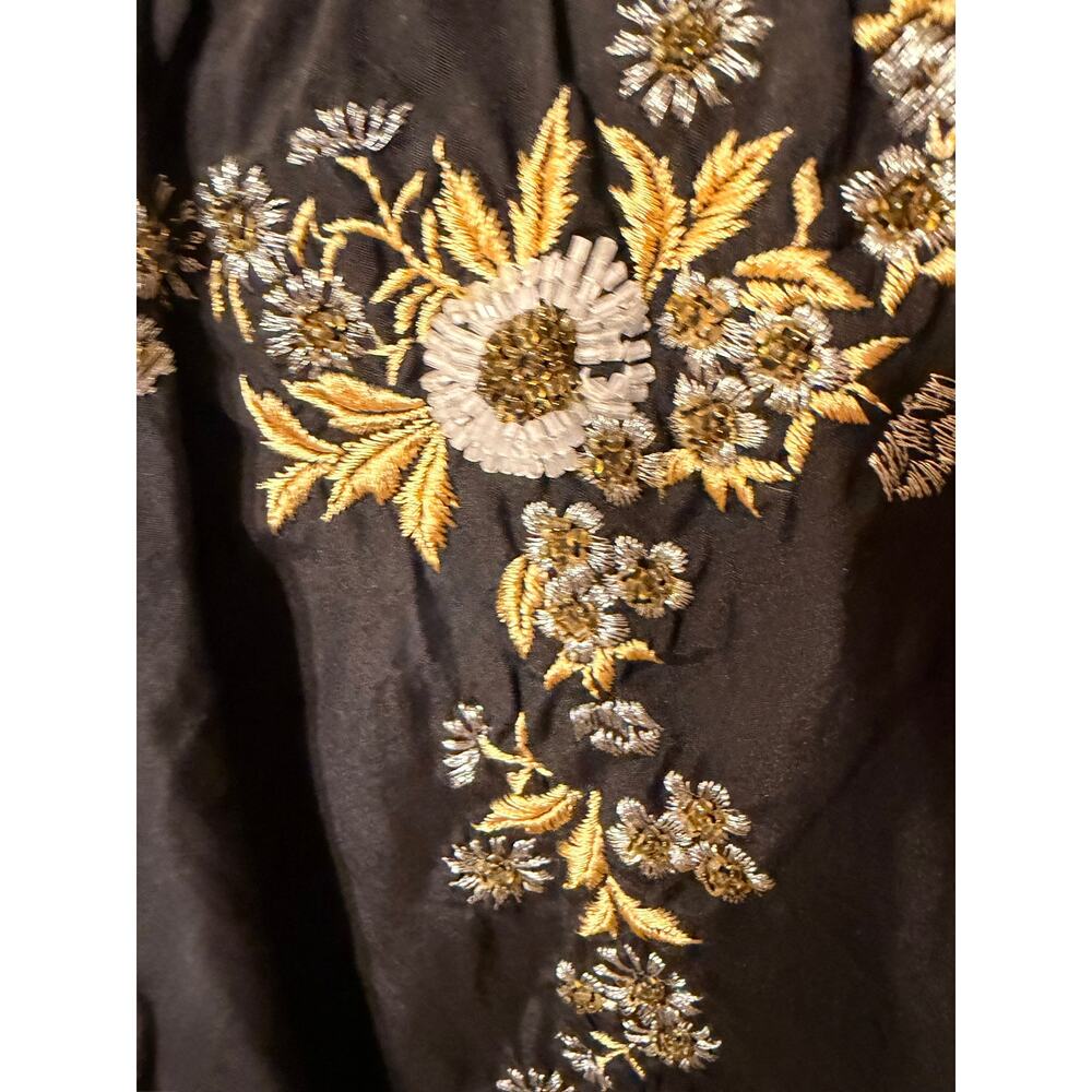 Embroidered European Black Taffeta Skirt • Gold Silvel Beaded Bubble Hem (241)